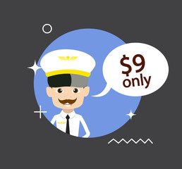Cartoon Pilot Flight Attendant - with price
