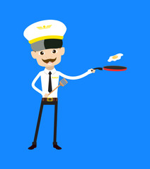 Cartoon Pilot Flight Attendant - Preparing Food