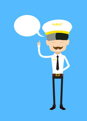 Cartoon Pilot Flight Attendant - Smiling and Pointing to Speech Bubble