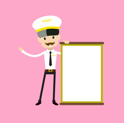 Cartoon Pilot Flight Attendant - Joyfully Presenting a Blank  Board