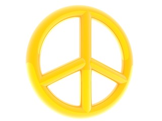 Peace symbol in gold on white