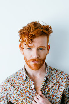 portraits of young redhead cool man