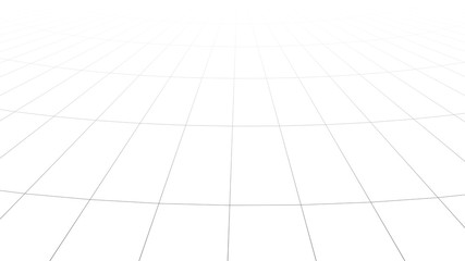 Vector perspective grid with a circular structure. Detailed lines on white background.