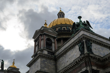 Fototapeta na wymiar Saint Petersburg, Russia, august 2019. Detail of the rooftop of the Saint Isaac Cathedral one of the most important monuments of this nice nordic city