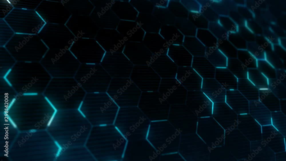 Poster sci-fi pattern with hexagons. abstract technology background for scientific concept. closeup camera 