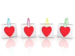 Shopping bags in white with red hearts