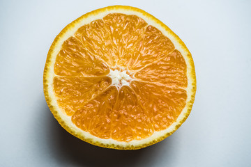 Sliced orange in half on a white background