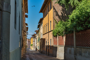 Montopoli in Val d'Arno narrow street architecture. Tuscany, Italy.
