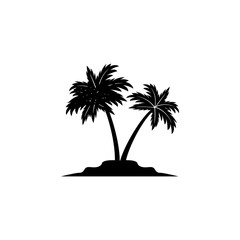 island with coconut tree silhouette vector logo design