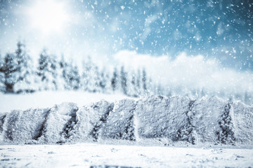 Winter background of free space and snowflakes 