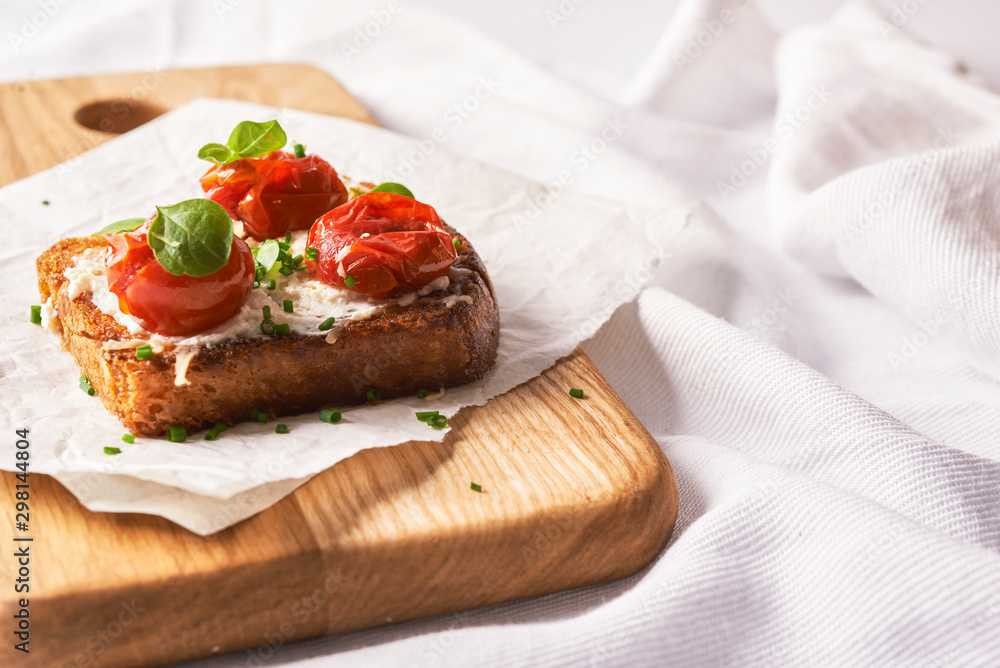 Wall mural roasted bread, ricotta and grilled timatoes