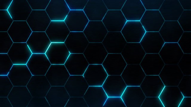 Abstract technology background with hexagons for futuristic concept. Hexagonal sci-fi grid surface. Seamless loop.