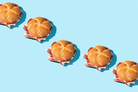 five serrano ham sandwiches