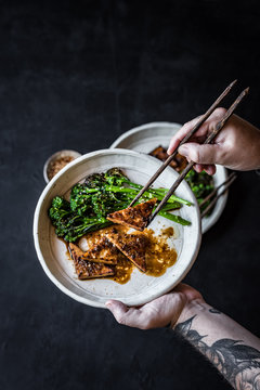 Braised bimi and tempe