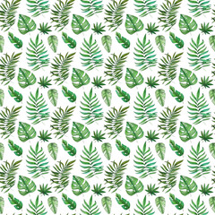 Fototapeta premium Hand painted watercolor tropical leaves seamless pattern