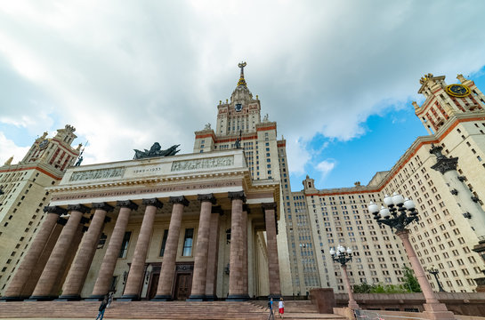 City the Moscow .view of the Moscow State University named after M.V. Lomonosov.central building of the university complex.Russia.2019