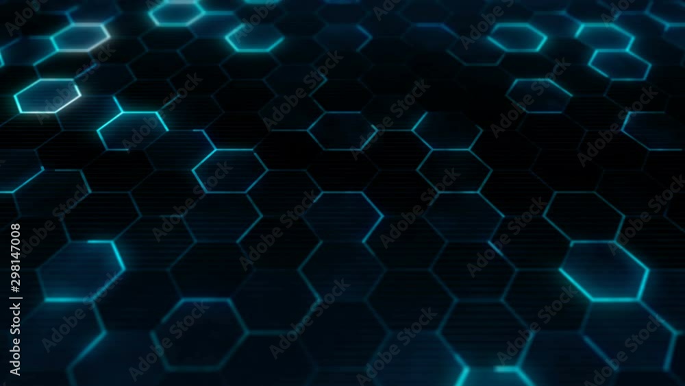Poster blue hexagons pattern. abstract technology background for sci-fi concept. closeup camera view. seaml