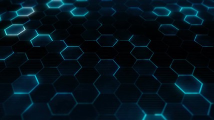 Blue hexagons pattern. Abstract technology background for sci-fi concept. Closeup camera view. Seamless loop. - Powered by Adobe