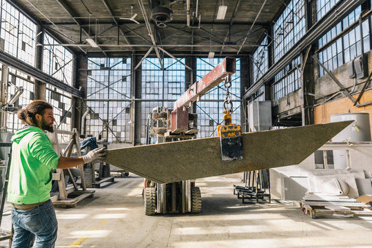 Stone Slab being moved by Forklift