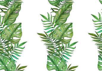 Obraz na płótnie Canvas Hand painted watercolor tropical leaves seamless pattern