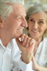 Close up portrait of happy senior couple posing