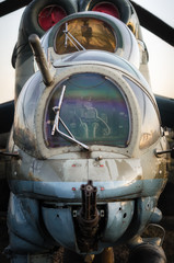 cockpit of russian army military helicopter close up