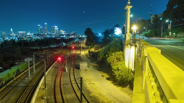 Los Angeles Skyline, Metro, Train, Night Timelapse 4k
