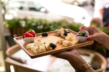 Appetizer on wooden table in restaurant