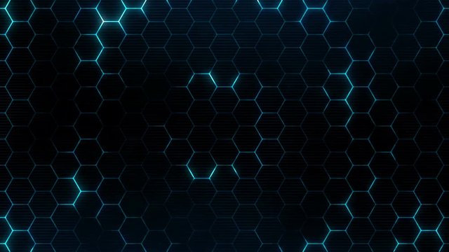 Hexagonal wave from center. Futuristic technology background with hexagons pattern. Seamless loop.