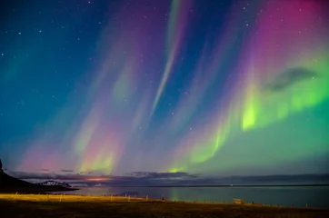 Zelfklevend Fotobehang kleurrijk noorderlicht in IJsland © Simone