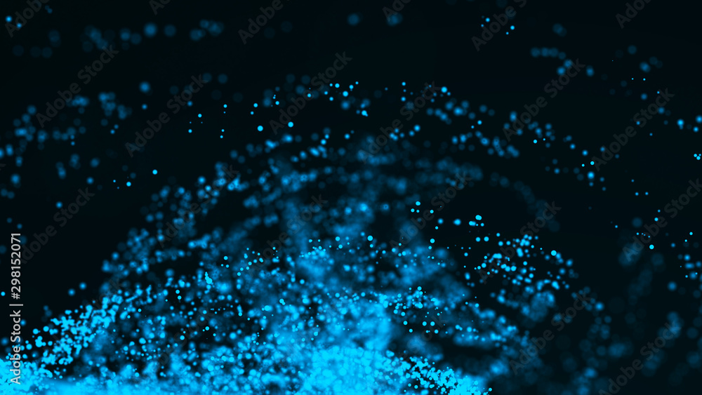Aufkleber Big data concept visualization. Futuristic wave of glowing particles. Shine flares on dark background. Digital background. 3D rendering.