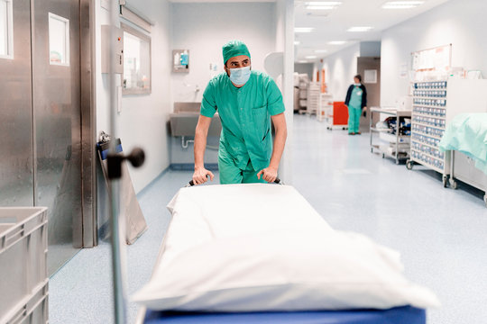 Nurse walking in hospital hallway
