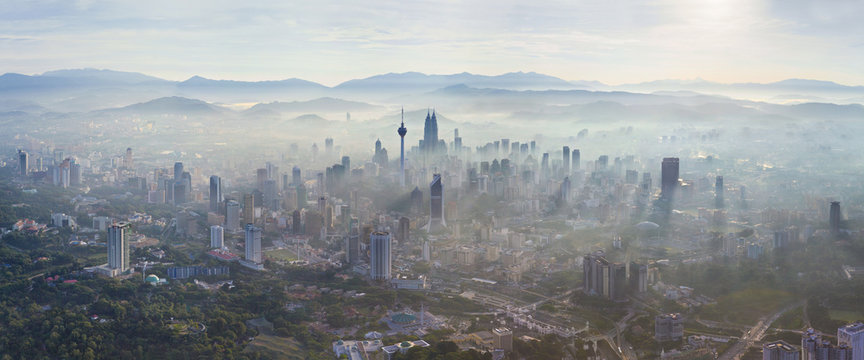 Aerial view of Kuala Lumpur during foggy day