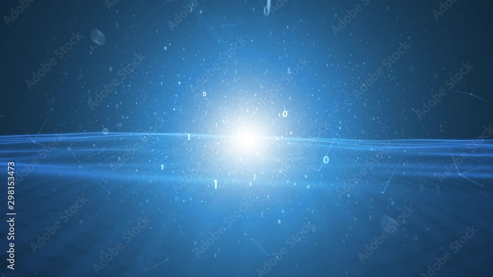 Poster futuristic waving network with flying computer binary numbers copy space animation background.