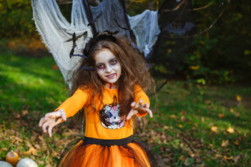Girl transformed into zombies, costume for halloween.