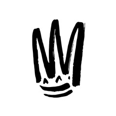 Crown doodle icon. Modern brush ink. Isolated on white background.