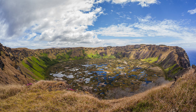 Aerial view of Orongo archaeological site, Easter Island, Chile