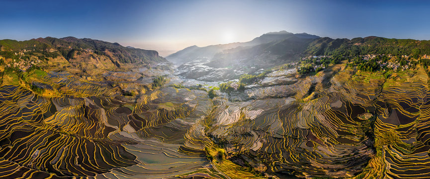 Aerial view of Yuanyang hani rice terraces