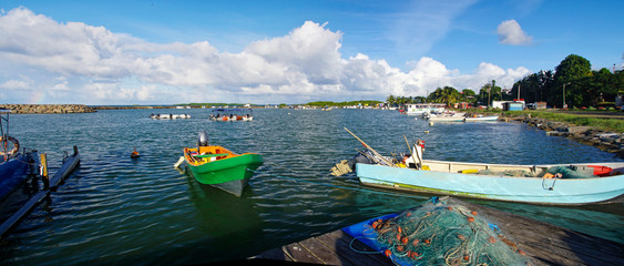 Embarkation boarding in center of Sainte-Rose, the one of bigger city in the north of Basse-Terre on Guadeloupe island, west French Antilles.