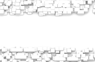 Abstract geometric shape of white cubes 3d render. Futuristic fashioned glossy background.