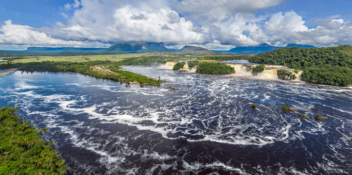 Aerial view above of Hacha Waterfall, Venezuela