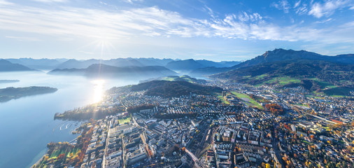 Aerial view of Lucerne cityscape during the day, Switzerland