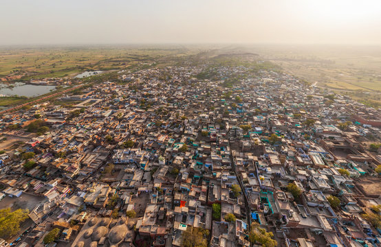 Aerial view of a poor neighborhood near Fatehpur Sikri, India