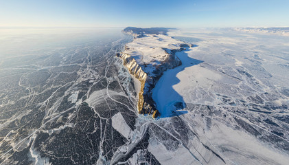 Aerial view of frozen Baikal Lake, Russia