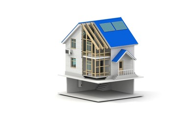 3d illustration of  house construction over white background. Home constructing building theme.