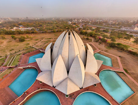 Aerial view of Lotus Temple, Delhi, India