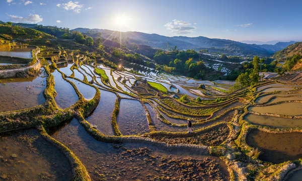 Aerial view of Yuanyang hani rice terraces