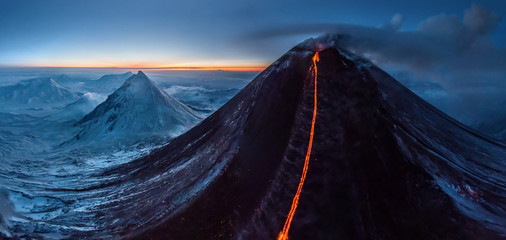 Aerial view of Volcano Klyuchevskaya Sopka, Kamchatka, Russia