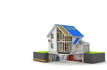 3d illustration of  house construction over white background. Home constructing building theme.