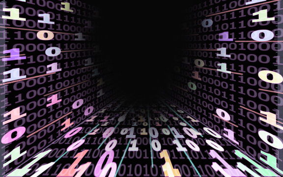 cryptocurrency. binary code tunnel on black background